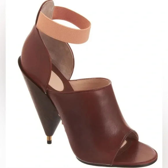 Givenchy Paris Brown Leather Studded Wooden Cone High Heels | Size 6 - Picture 2 of 8